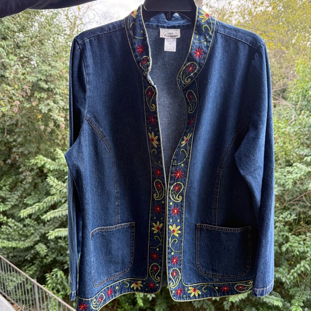 Blue Jean Jacket with Colorful Embroidery